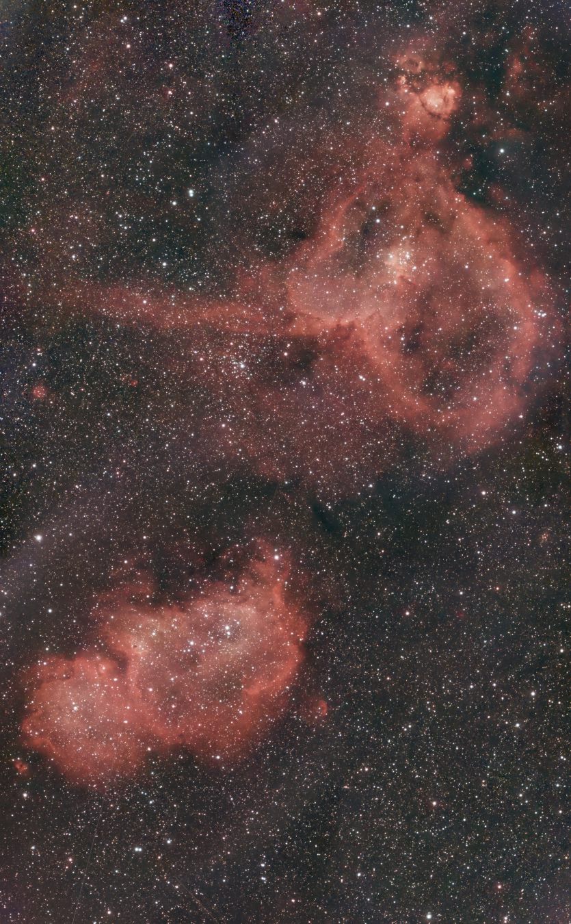 IC 1805 Herznebel und IC 1848 Seelennebel, aufgenommen mit SeeStar S30 Pro auf La Palma, 12,36 Stunden Belichtungszeit über mehrere Nächte